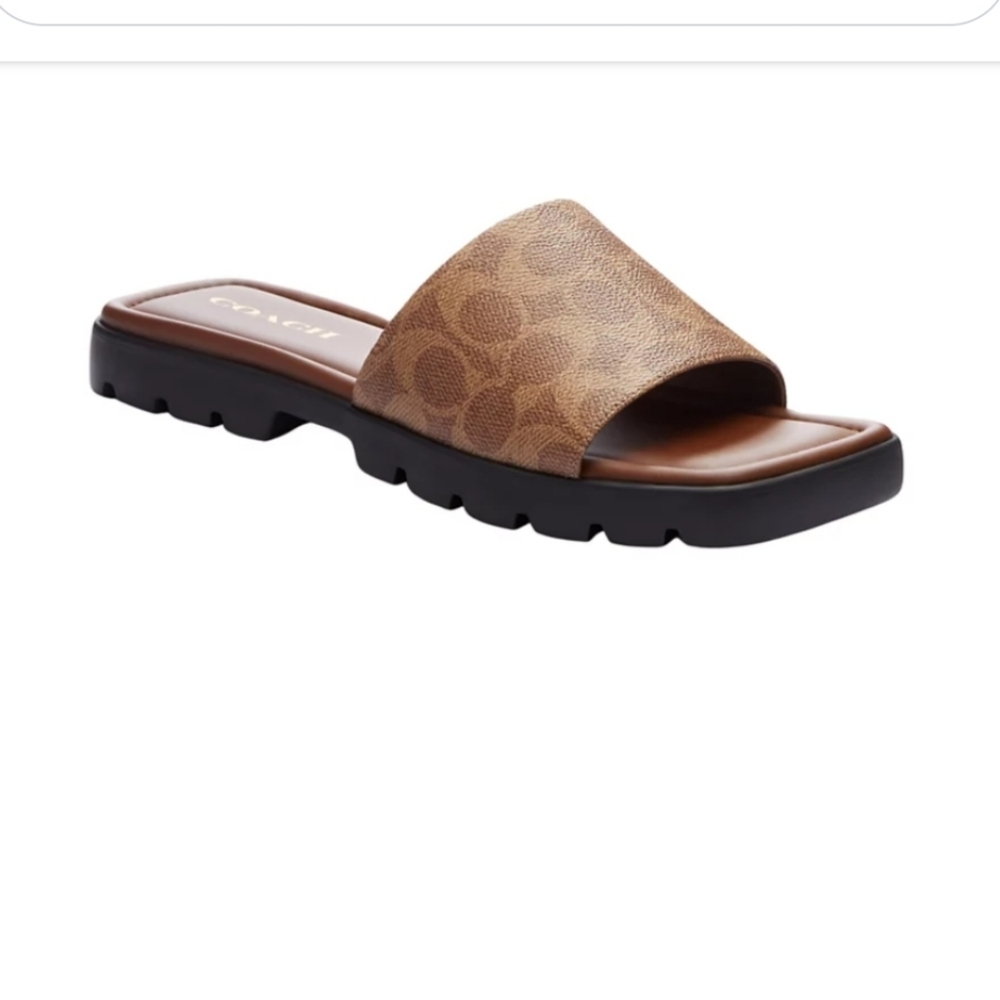 Coach Women's Tan Signature Slide Sandals